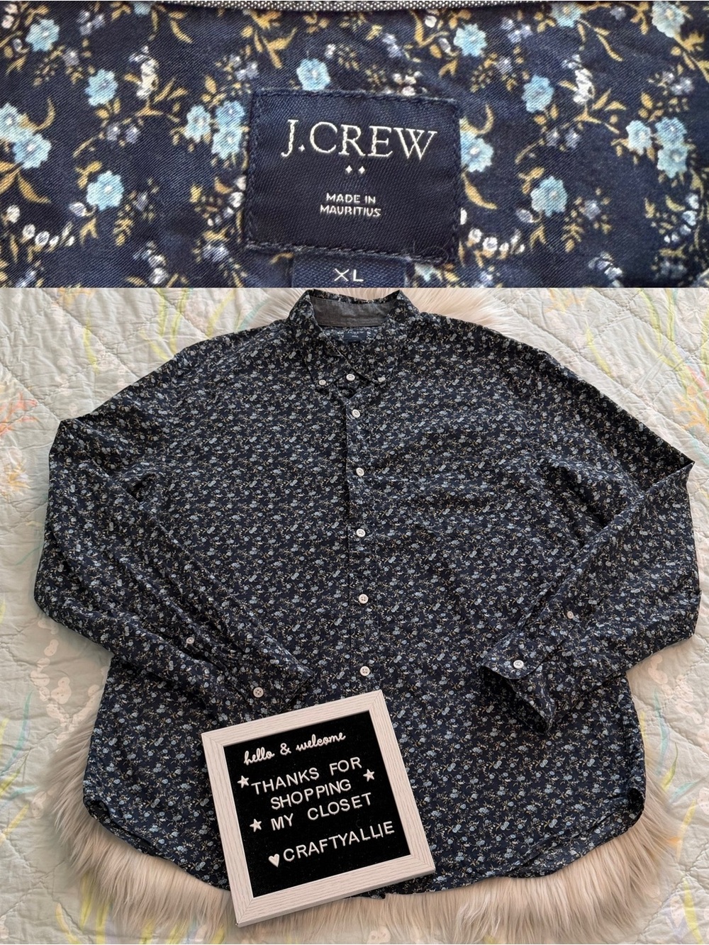 J. Crew Navy Floral Button-Down Shirt | Men’s XL